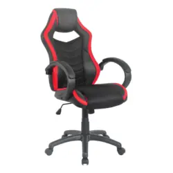 Gamingstuhl in Lederlook, Netz Rot, Schwarz