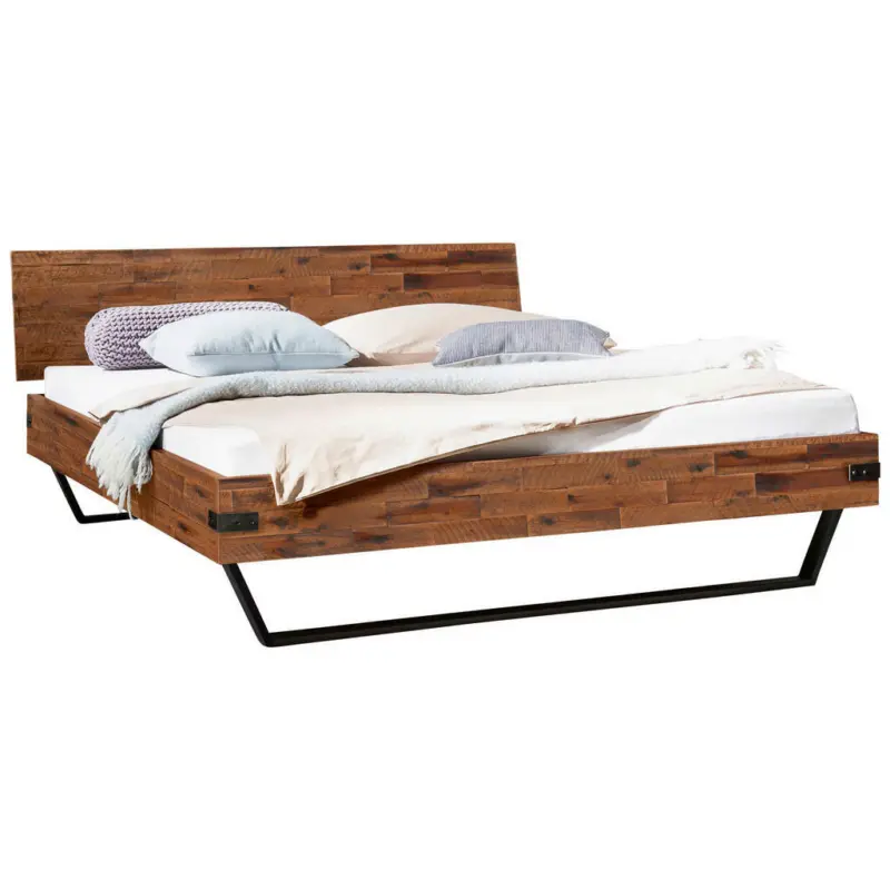 Bett 140/200 cm in Anthrazit, Braun, Akaziefarben