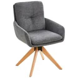 Armlehnstuhl in Holz, Metall, Textil Grau