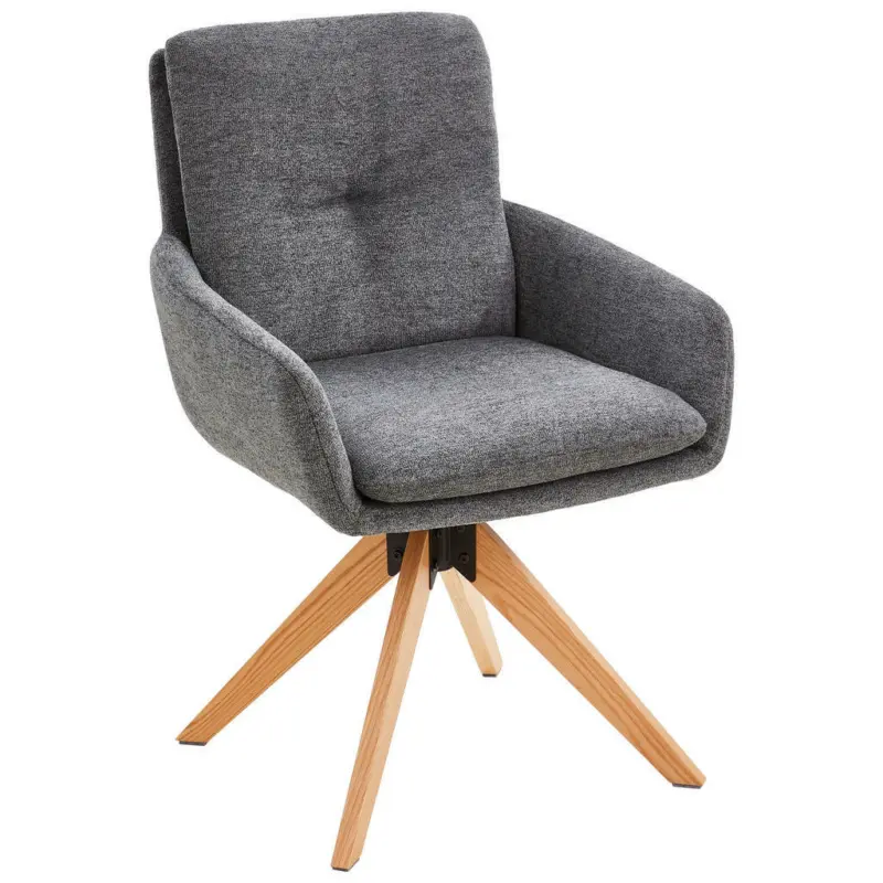 Armlehnstuhl in Holz, Metall, Textil Grau