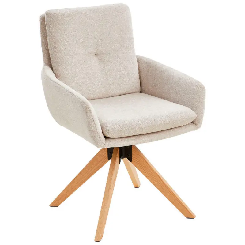 Armlehnstuhl in Holz, Metall, Textil Creme