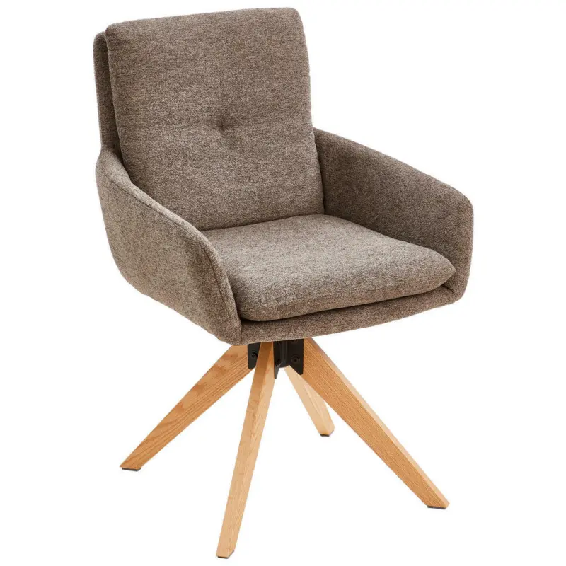 Armlehnstuhl in Holz, Metall, Textil Braun
