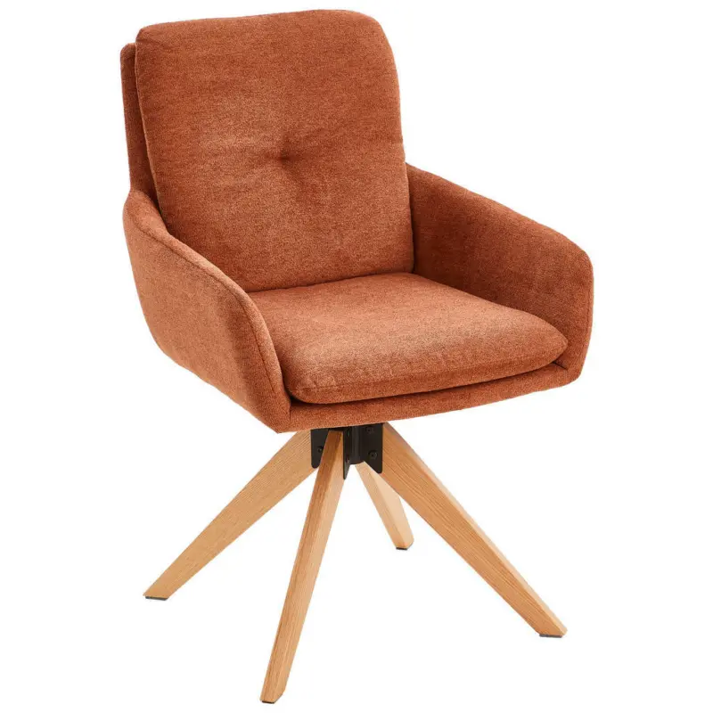 Armlehnstuhl in Holz, Metall, Textil Rostfarben