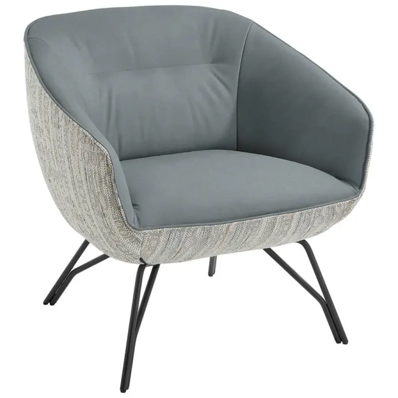 Sessel in Struktur Echtleder Grau, Hellblau