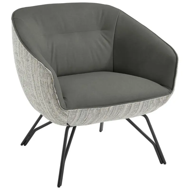 Sessel in Struktur Echtleder Grau, Dunkelgrau