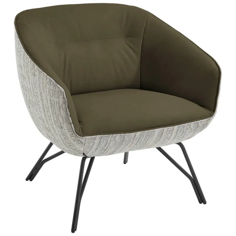 Sessel in Struktur Echtleder Grau, Gr&uuml;n