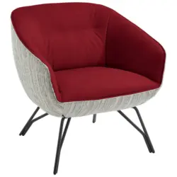 Sessel in Struktur Echtleder Grau, Rot