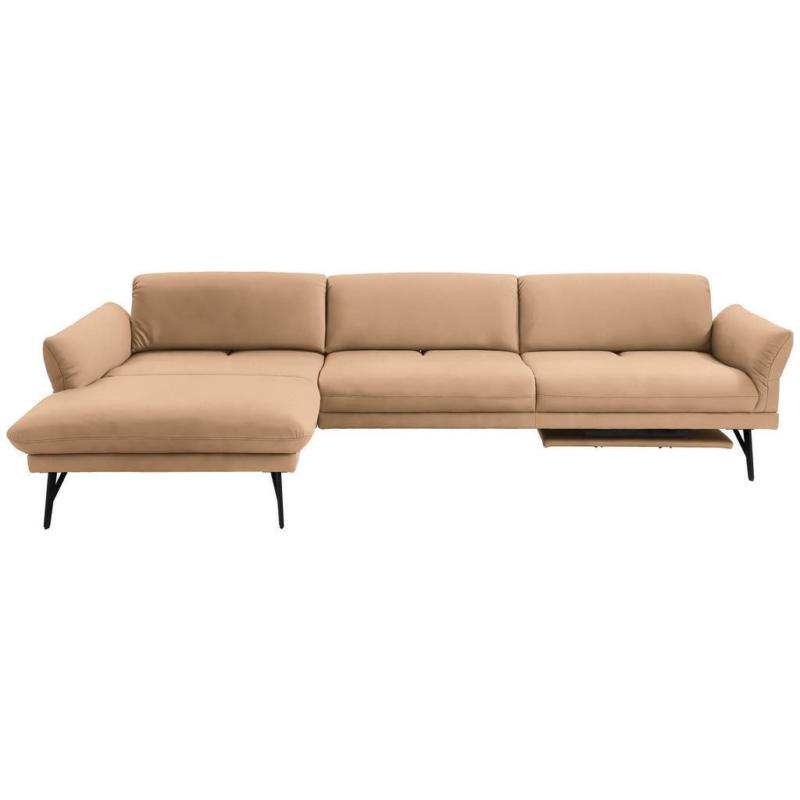 Ecksofa in Echtleder Naturfarben, Orange