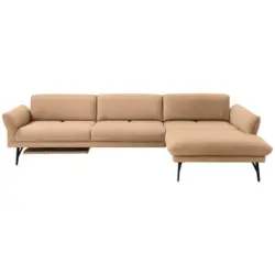Ecksofa in Echtleder Naturfarben, Orange