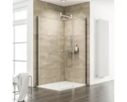 Schiebetür mit Seitenwand Set Schulte ExpressPlus Masterclass 900x1200x2000 mm Festteil rechts Echtglas Klar hell chromoptik mit schmutzabweisender Glasbeschichtung und Duschwanne mit Rinne