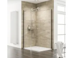 Schiebetür mit Seitenwand Schulte ExpressPlus MasterClass 1200x900x2000 mm Festteil links Echtglas Klar hell chromoptik mit Duschwanne und schmutzabweisender Glasbeschichtung und Knopfgriff