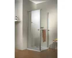 Drehtür mit Seitenwand Schulte ExpressPlus Garant 900x900x2000 mm Anschalg links Echtglas Klar hell aluminium inkl. Duschwanne mit schmutzabweisender Glasbeschichtung