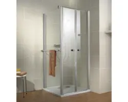 Pendeltür mit Seitenwand Schulte ExpressPlus Garant 900x900x2000 mm Echtglas Klar hell aluminium mit schmutzabweisender Glasbeschichtung