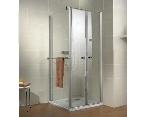 Pendeltür mit Seitenwand Schulte ExpressPlus Garant 900x900x2000 mm Echtglas Klar hell aluminium mit schmutzabweisender Glasbeschichtung