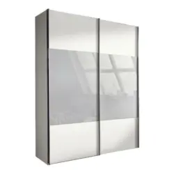 Schwebetürenschrank in Grau, Weiß