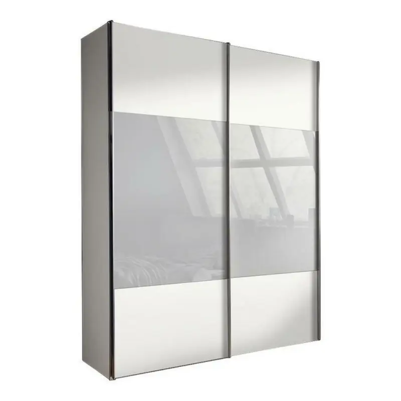 Schwebetürenschrank in Grau, Weiß