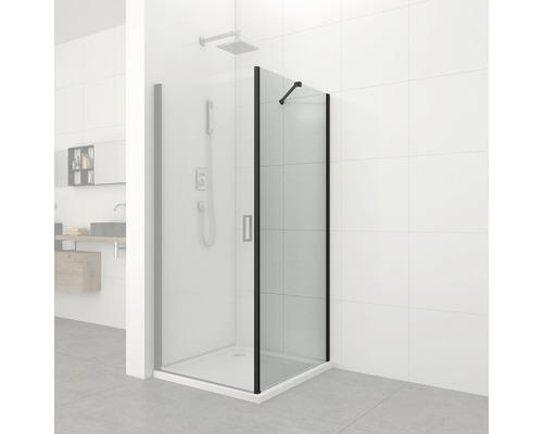 Duschseitenwand für Duschtür Sanotechnik Elite F90B2 1950x900 mm Echtglas Klar hell schwarz mit Stabilisatoren