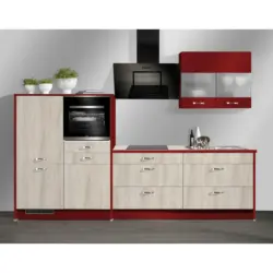 Küchenleerblock 305 cm in Rot, Ahornfarben