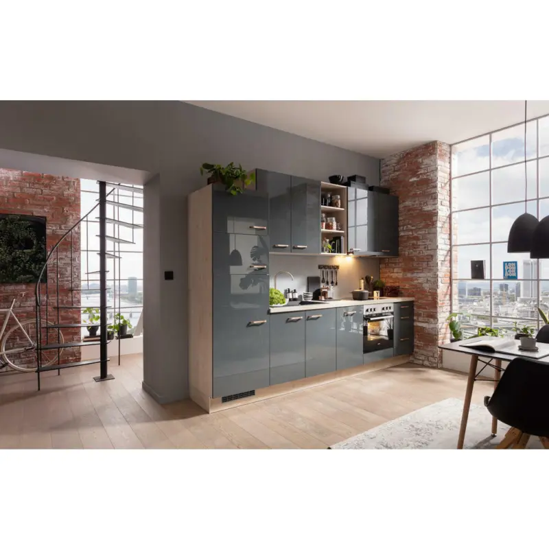 Küchenleerblock 300 cm in Grau, Ahornfarben