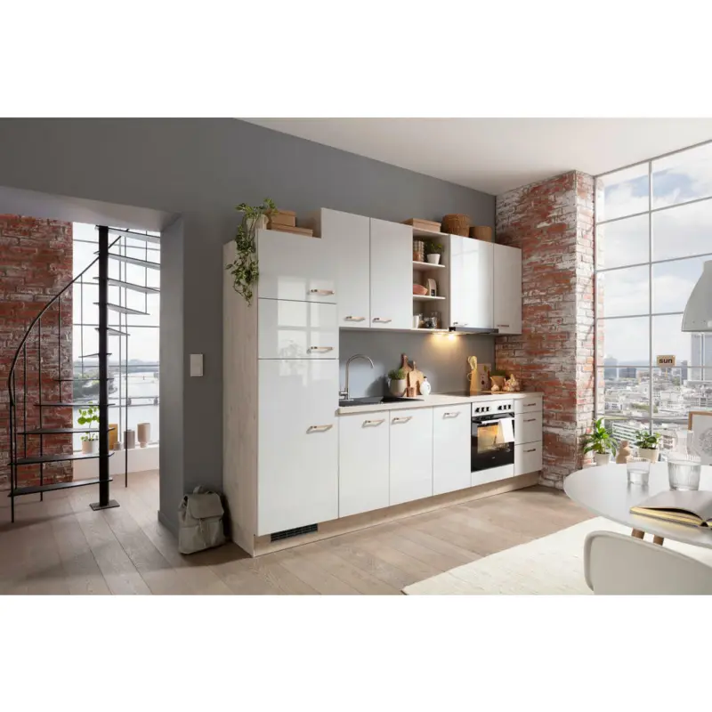 K&uuml;chenleerblock 300 cm in Ahornfarben, Hellgrau