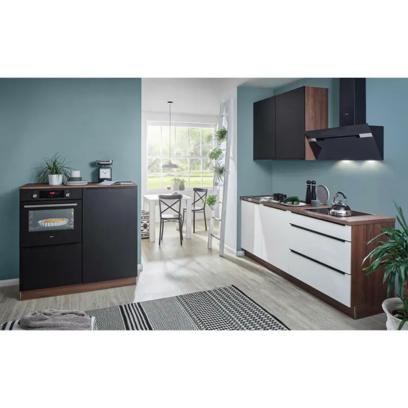 K&uuml;chenleerblock 120/210 cm in Schwarz, Wei&szlig;, Nussbaumfarben