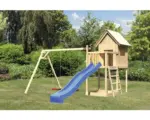 Hornbach Stelzenhaus AKUBI Frieda Holz mit Sandkasten, Doppelschaukel, Rutsche blau