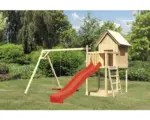 Hornbach Stelzenhaus AKUBI FriedaHolz mit Sandkasten, Doppelschaukel, Rutsche rot