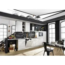 K&uuml;chenblock 330 cm in Wei&szlig;, Hellgrau