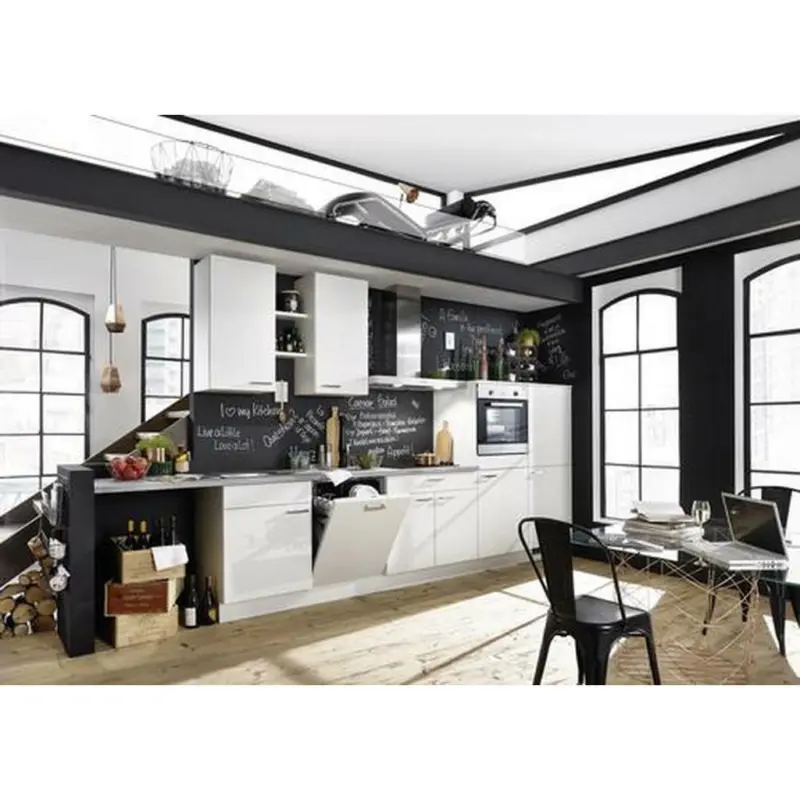 K&uuml;chenblock 330 cm in Wei&szlig;, Hellgrau