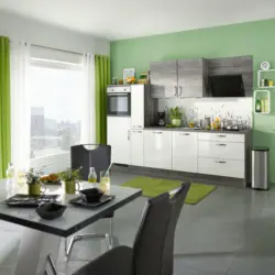 K&uuml;chenblock 280 cm in Wei&szlig;, Eichefarben