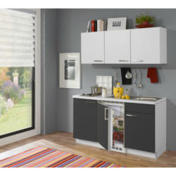 Miniküche 150 cm in Graphitfarben, Weiß