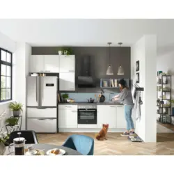 K&uuml;chenleerblock 340 cm in Anthrazit, Wei&szlig;, Pastellblau