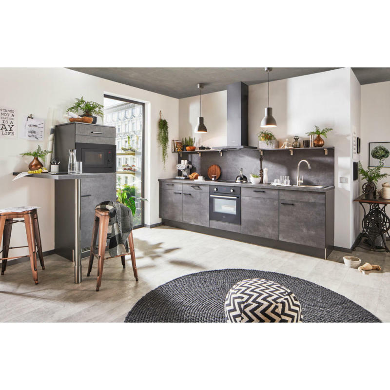 Küchenblock 300+110 cm in Graphitfarben, Grau