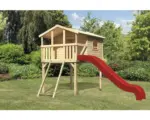 Hornbach Stelzenhaus AKUBI Benjamin Holz mit Netzrampe und Rutsche rot