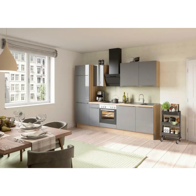 Küchenblock 270 cm in Anthrazit, Eichefarben