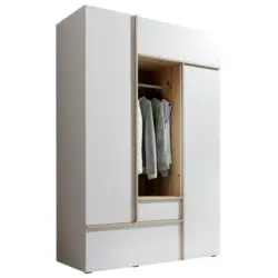 Kleiderschrank in Wei&szlig;, Eiche Artisan