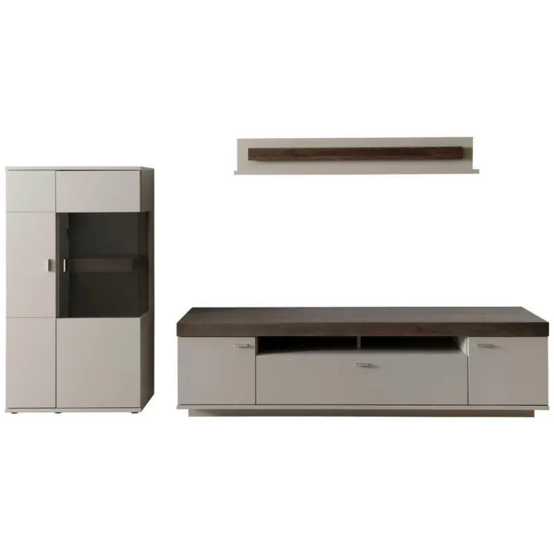 Wohnwand 305/174/50 cm in Grau, Eichefarben