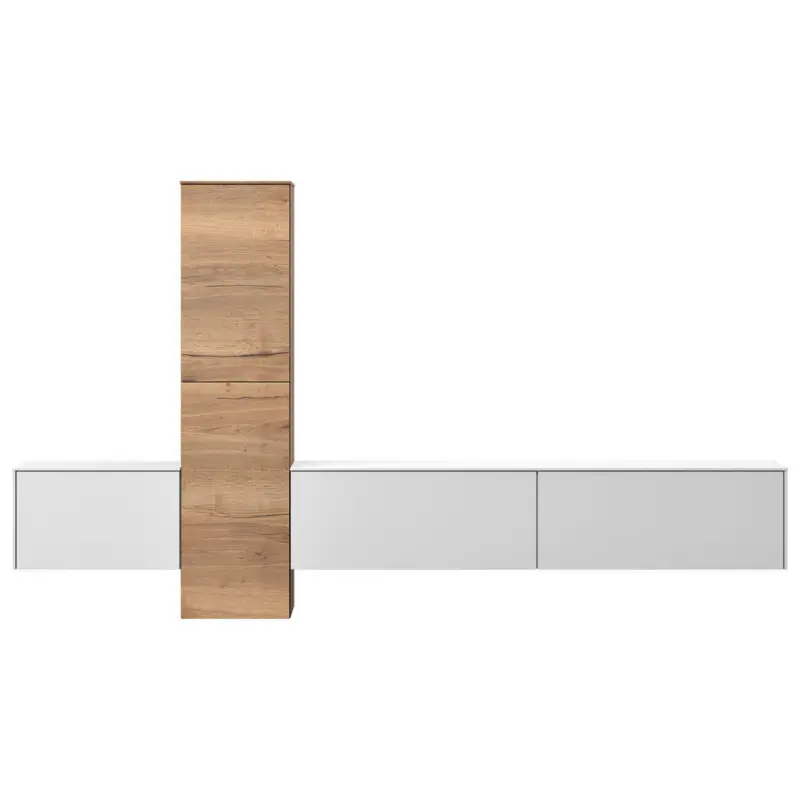 Wohnwand 282/160/37 cm in Wei&szlig;, Eichefarben