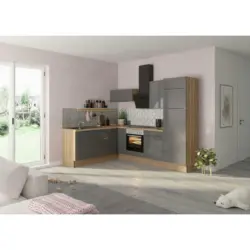 Eckküche 200/270 cm in Anthrazit, Eichefarben