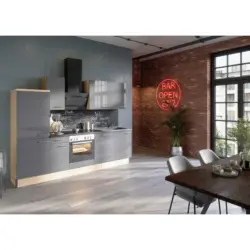 K&uuml;chenleerblock 270 cm in Anthrazit, Eichefarben