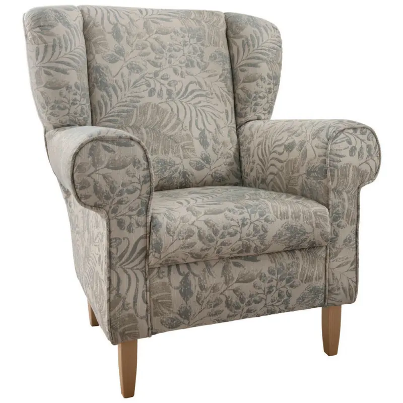 Ohrensessel in Webstoff Grün, Buchefarben