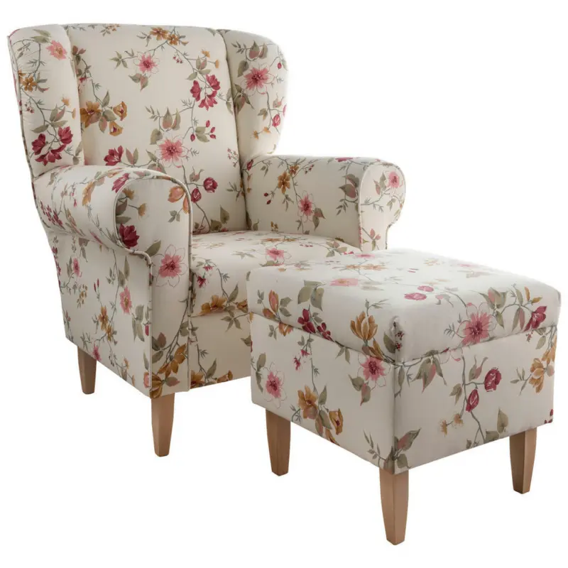 Sesselset in Webstoff Rot, Buchefarben, Beige