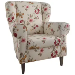 Ohrensessel in Webstoff Rot, Wengefarben, Beige