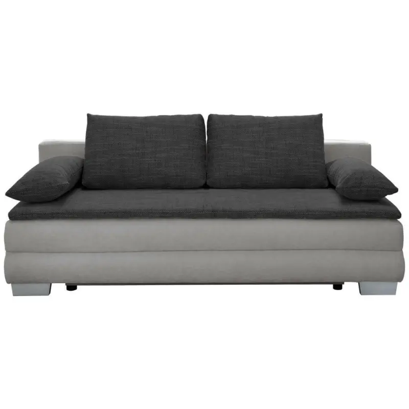 Schlafsofa in Velours Schwarz, Silberfarben, Weiß