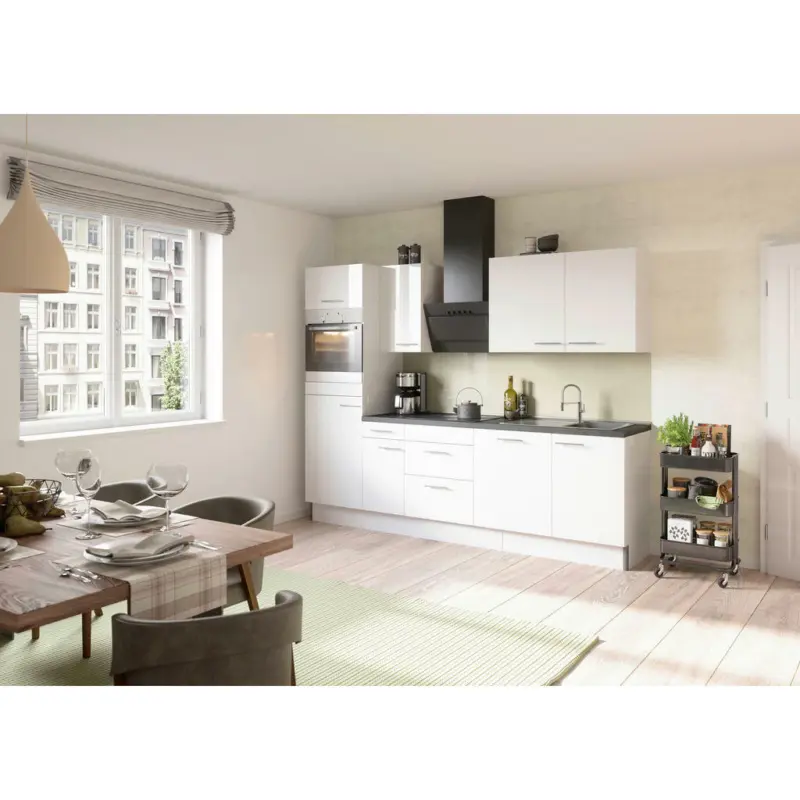 Küchenblock 270 cm in Weiß, Weiß Hochglanz