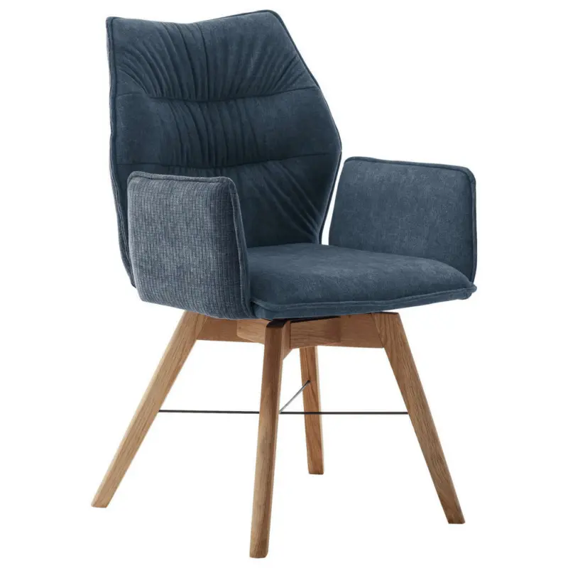 Armlehnstuhl in Holz, Textil Blau