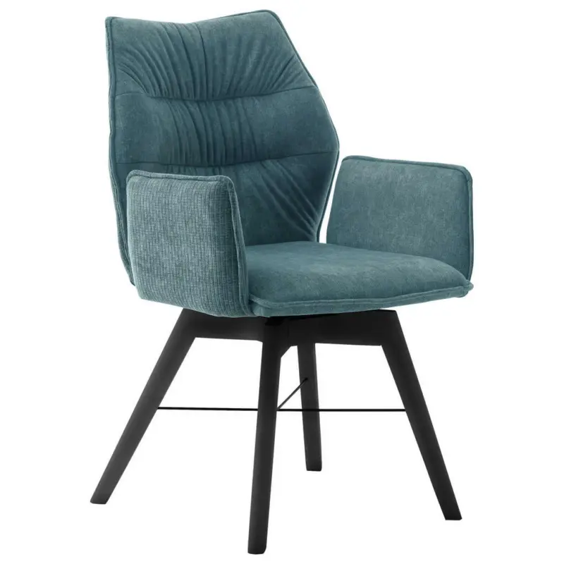 Armlehnstuhl in Holz, Textil Schwarz, Jadegrün