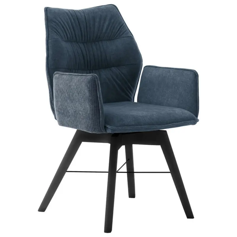 Armlehnstuhl in Holz, Textil Blau, Schwarz