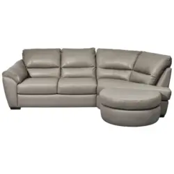 Ecksofa in Kombination Echtleder/Lederlook Grau