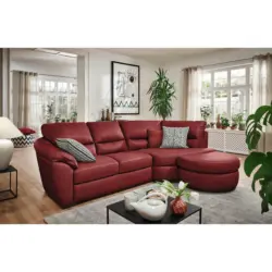 Ecksofa in Kombination Echtleder/Lederlook Rot